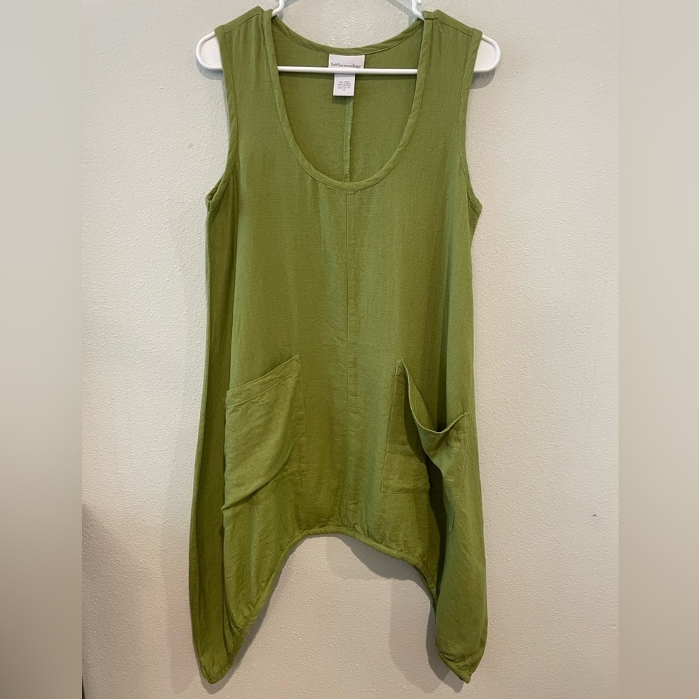 Soft Surroundings Olive Green Asymmetric Tank Mini Dress